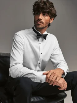 Formele Overhemden|Shirts|Next Wit - Slim Fit - Slim Fit Single Cuff Shirt With Wing Collar And Bow Tie Pack