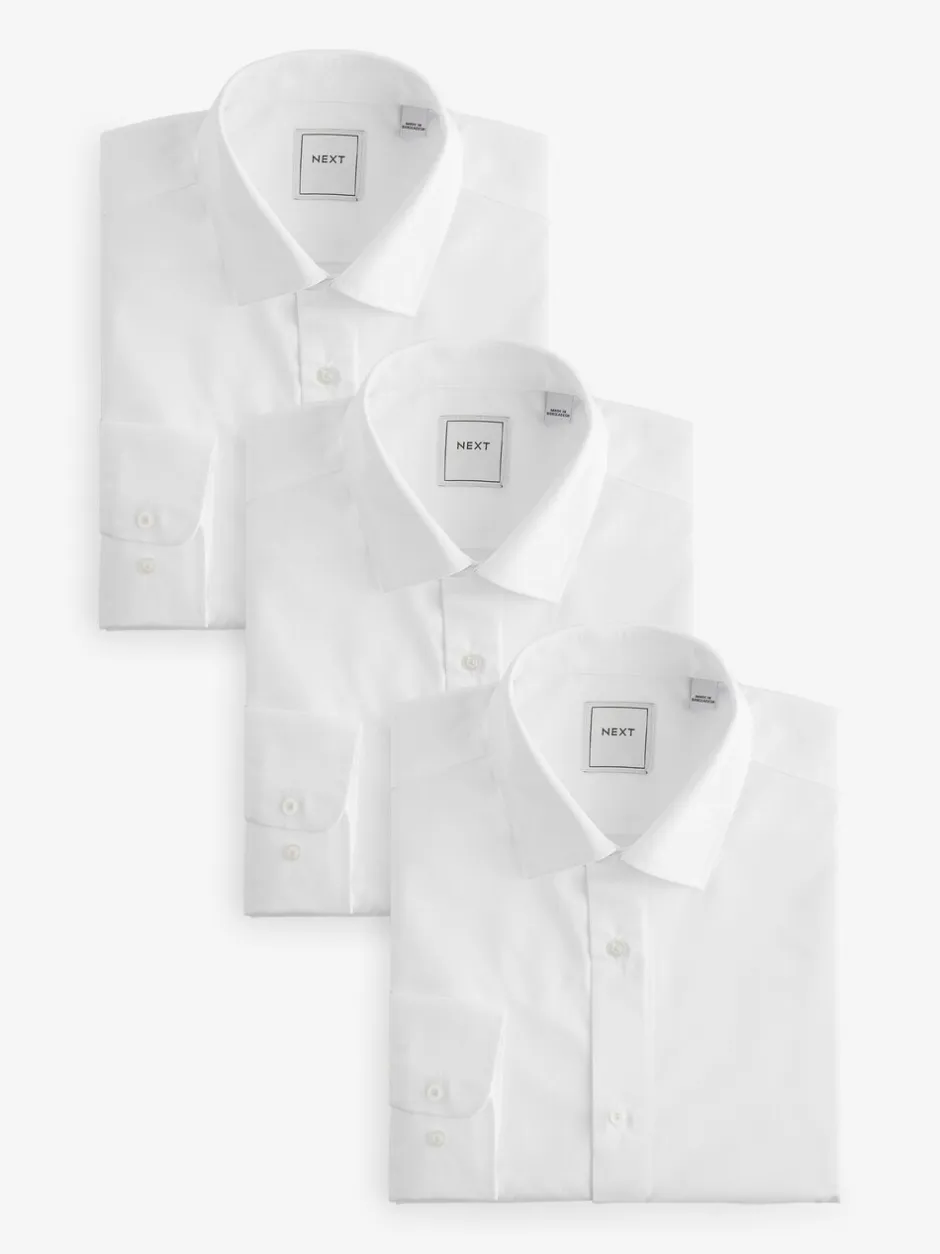 Formele Overhemden|Shirts|Next Wit - Slim Fit - Strijkvrije slimme overhemden met enkele manchet 3 pak