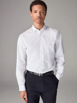 Formele Overhemden|Shirts*Next - Slim Fit - Strijkvrij net overhemd met enkele manchet Wit