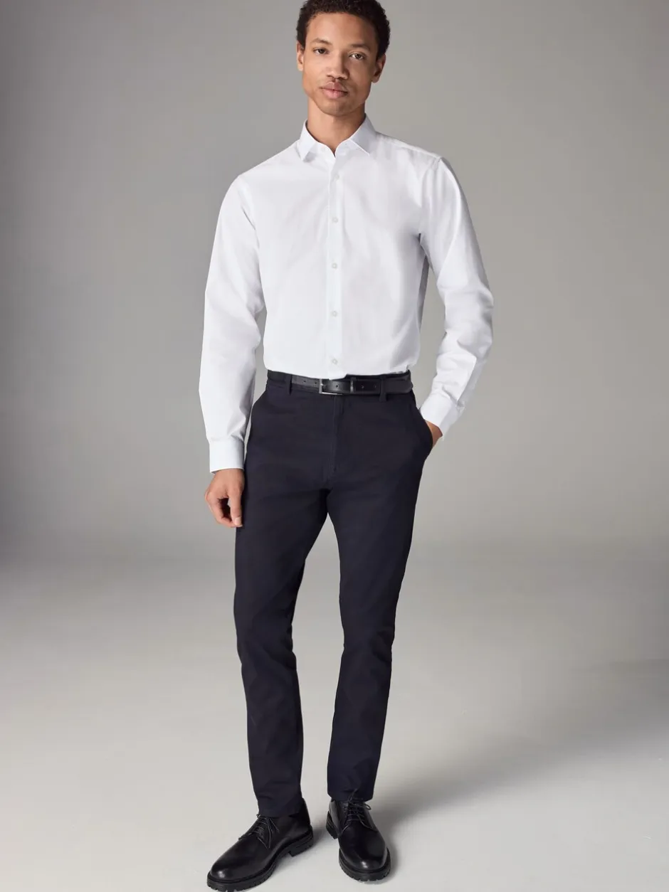 Formele Overhemden|Shirts*Next - Slim Fit - Strijkvrij net overhemd met enkele manchet Wit