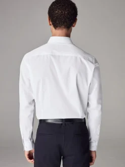 Formele Overhemden|Shirts*Next - Slim Fit - Strijkvrij net overhemd met enkele manchet Wit