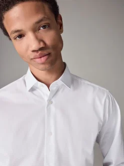 Formele Overhemden|Shirts*Next - Slim Fit - Strijkvrij net overhemd met enkele manchet Wit