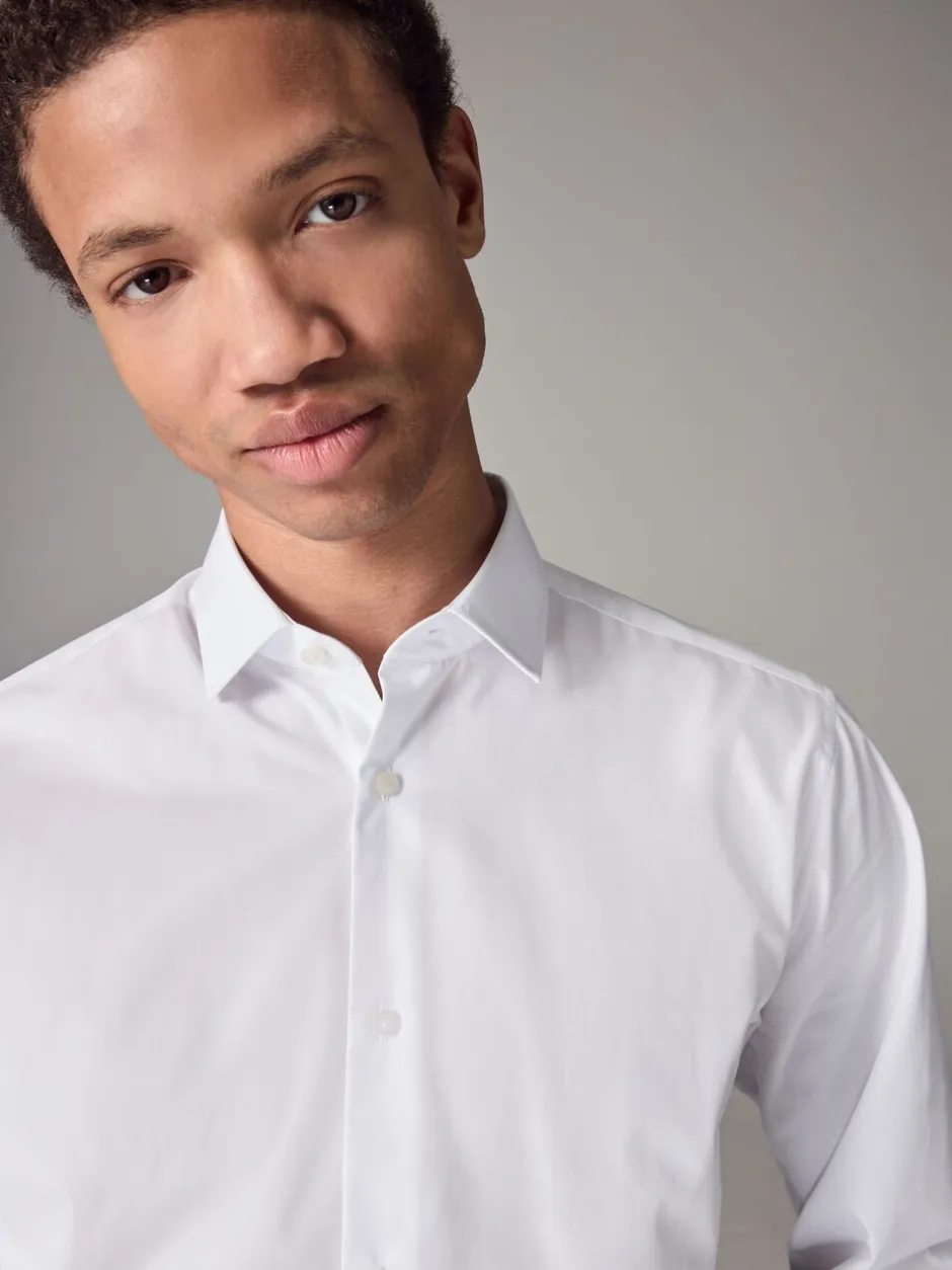 Formele Overhemden|Shirts*Next - Slim Fit - Strijkvrij net overhemd met enkele manchet Wit
