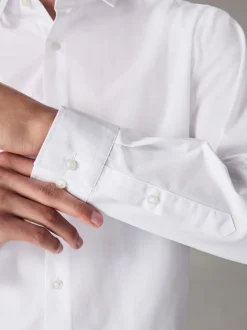 Formele Overhemden|Shirts*Next - Slim Fit - Strijkvrij net overhemd met enkele manchet Wit