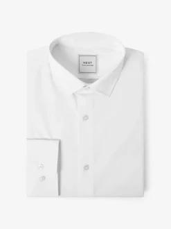 Formele Overhemden|Shirts*Next - Slim Fit - Strijkvrij net overhemd met enkele manchet Wit