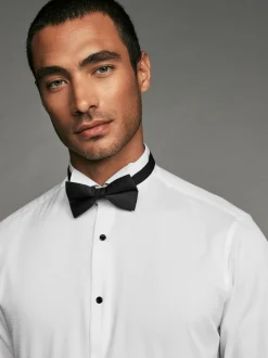 Formele Overhemden*Next Wit - Slim Fit - Textured Double Cuff Long Sleeve Shirt With Wing Collar And Bow Tie Pack