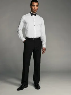 Formele Overhemden*Next Wit - Slim Fit - Textured Double Cuff Long Sleeve Shirt With Wing Collar And Bow Tie Pack
