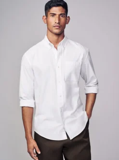 Formele Overhemden|Shirts*Next Wit - Soft Touch Oxford Long Sleeve Shirt