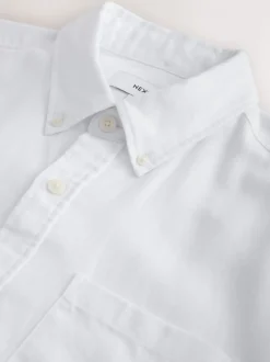 Shirts|Next - Standaard kraag - Katoen/linnen overhemd met korte mouwen Wit