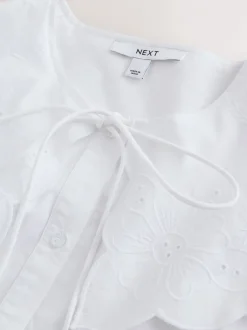 Blouses En Overhemden|Next Wit - Statement Collar Broderie Long Sleeve Blouse