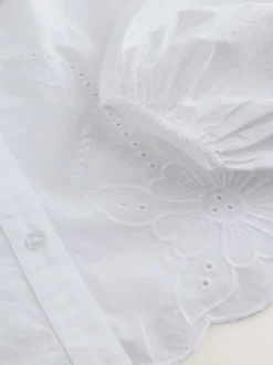 Blouses En Overhemden|Next Wit - Statement Collar Broderie Long Sleeve Blouse