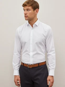 Formele Overhemden*Next Wit - Strakke Pasvorm - Onderhoudsvriendelijk, getextureerd, slim fit overhemd met enkele manchet