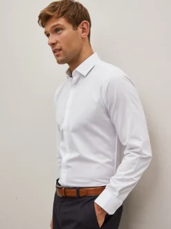 Formele Overhemden*Next Wit - Strakke Pasvorm - Onderhoudsvriendelijk, getextureerd, slim fit overhemd met enkele manchet