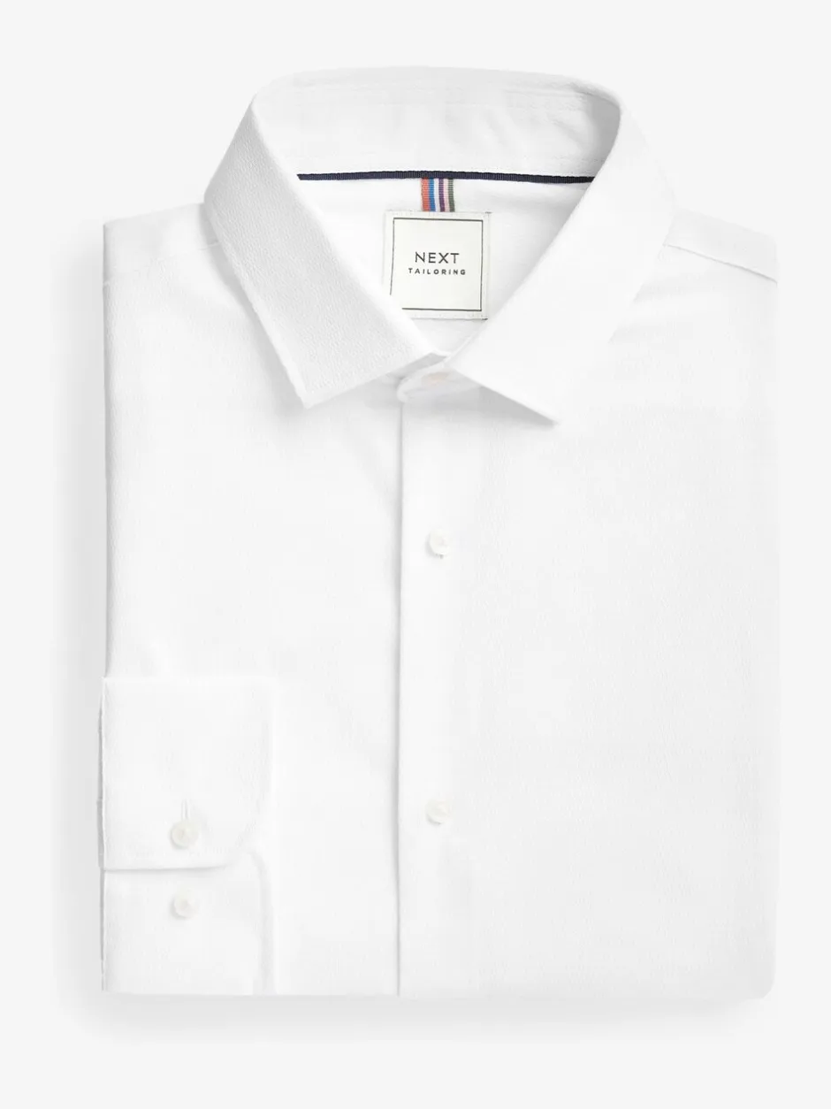 Formele Overhemden*Next Wit - Strakke Pasvorm - Onderhoudsvriendelijk, getextureerd, slim fit overhemd met enkele manchet