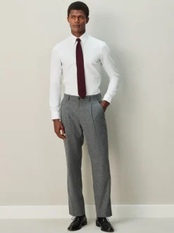 Shirts|Next Wit - Strakke Pasvorm - Textured Long Sleeve Formal Shirt with Trim