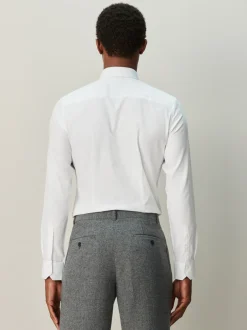 Shirts|Next Wit - Strakke Pasvorm - Textured Long Sleeve Formal Shirt with Trim