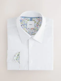 Shirts|Next Wit - Strakke Pasvorm - Textured Long Sleeve Formal Shirt with Trim