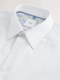 Shirts|Next Wit - Strakke Pasvorm - Textured Long Sleeve Formal Shirt with Trim