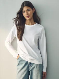 Tops En T-Shirts*Next Wit - T-shirt met lange mouwen en ronde hals