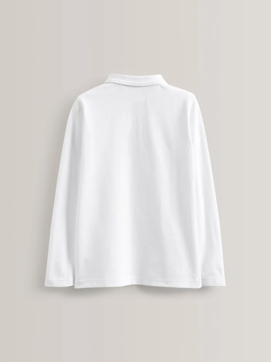 Schoolkleding*Next Wit - Verpakking van 5 100% katoenen schoolpoloshirts met lange mouwen (3-16 jr)