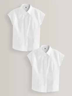 Overhemden En Blouses|Next Wit - Verpakking van 2 aansluitende premium schooloverhemden met stretch, kapmouwen en hoog aandeel katoen (3-18jr)