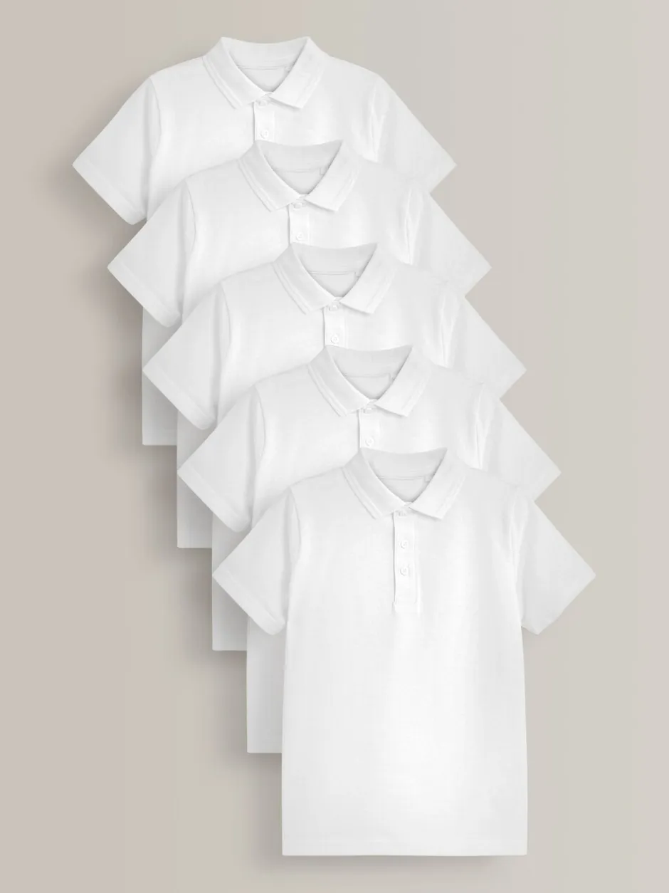 Schoolkleding|Next - Verpakking van 5 katoenen poloshirts met korte mouwen voor school (3-16jr) Wit