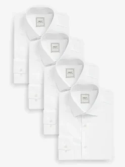 Formele Overhemden|Shirts*Next Wit - Verpakking van 4 onderhoudsvriendelijke slim fit smart overhemden met enkele manchetten