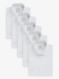 Formele Overhemden|Next Wit - Verpakking van 5 onderhoudsvriendelijke slim fit smart overhemden met enkele manchetten