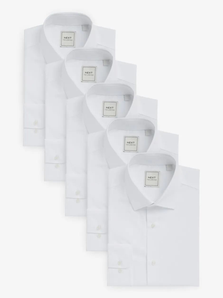 Formele Overhemden|Next Wit - Verpakking van 5 onderhoudsvriendelijke slim fit smart overhemden met enkele manchetten