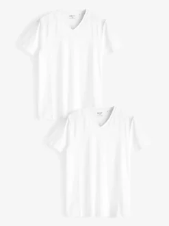 Ondergoed|Ondergoed|Next Wit - Verpakking van 2 slim-fit 100% katoenen T-shirts met V-hals en laagjes