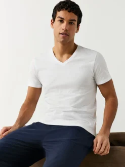 Ondergoed|Ondergoed*Next - Verpakking van 5 slim-fit 100% katoenen T-shirts met V-hals en laagjes Wit