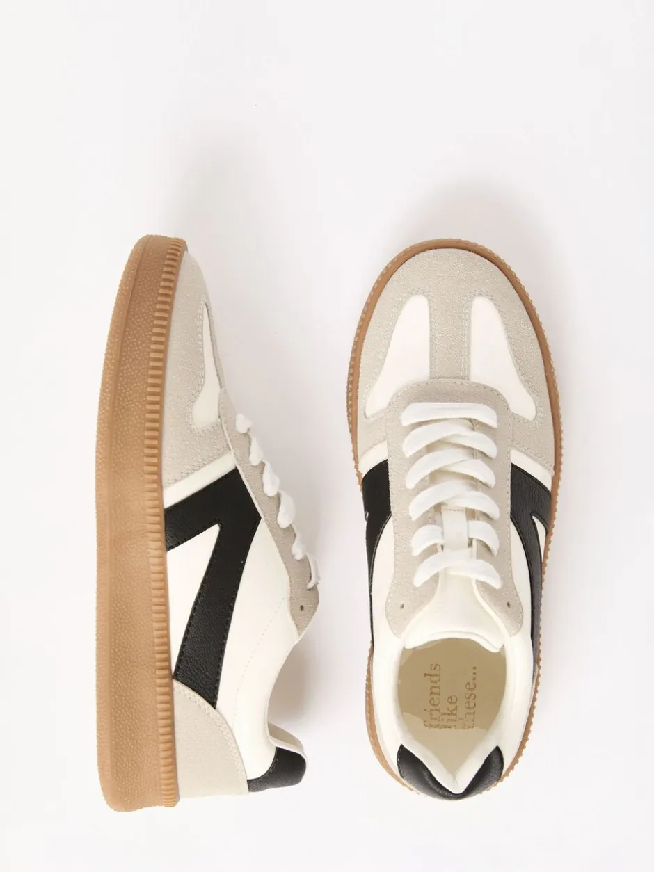 Sneakers|Friends Like These Wit en zwart - Lace Up Retro Gumsole Sports Trainers