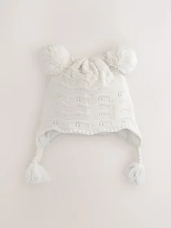 Mutsjes En Antikrabwantjes|Mutsen, Handschoenen En Sjaals*Next - Baby Pointelle Pilotenmuts met Dubbele Pompon (0mnd-2jr) Wit gebreid