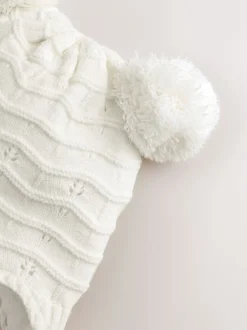 Mutsjes En Antikrabwantjes|Mutsen, Handschoenen En Sjaals*Next - Baby Pointelle Pilotenmuts met Dubbele Pompon (0mnd-2jr) Wit gebreid