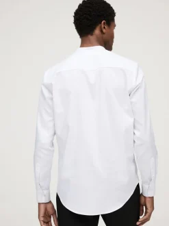 Formele Overhemden|Shirts*Next Wit hemd zonder kraag - Normale Pasvorm - Gemakkelijk te strijken Oxford overhemd met doorlopende knopen
