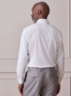 Formele Overhemden|Next - Slim Fit - Signature Textured Long Sleeve Shirt Wit met afwerking