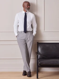 Formele Overhemden|Next - Slim Fit - Signature Textured Long Sleeve Shirt Wit met afwerking