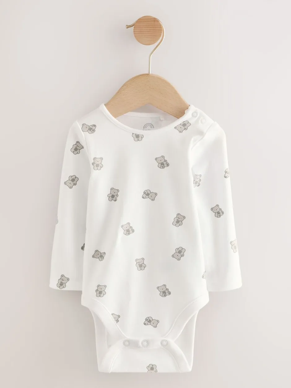 Tuinbroeken*Next Wit met berenprint - Velours babyset met bretelbroek en rompertje (0-12mnd)