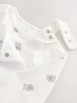 Tuinbroeken*Next Wit met berenprint - Velours babyset met bretelbroek en rompertje (0-12mnd)
