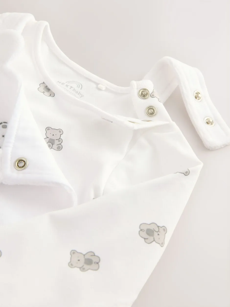 Tuinbroeken*Next Wit met berenprint - Velours babyset met bretelbroek en rompertje (0-12mnd)