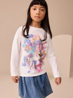 T-Shirts*Next Wit met eenhoornprint - Top met lange mouwen en pailletten (3-16jr)