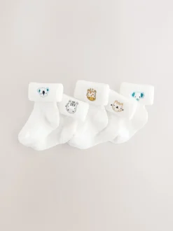 Sokken En Panty's|Sokken|Next - Set van 5 geborduurde sokken met omslag (0mnd-2jr) Wit met figuurprint