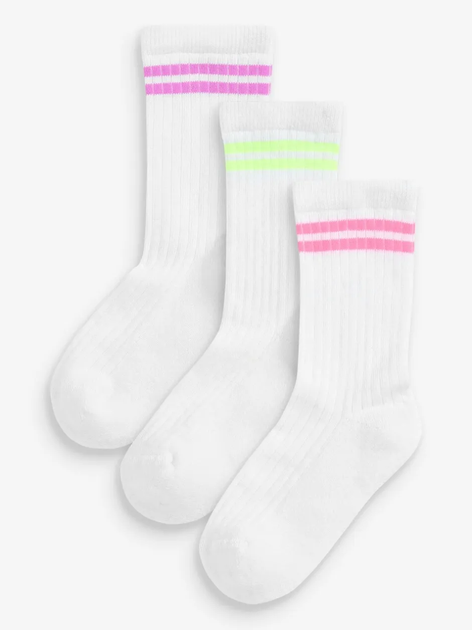 Sokken En Panty's|Sokken En Panty's*Next Wit met fluorescerende streep - 3 Paar enkelsokken met verzachte zool en hoog katoengehalte