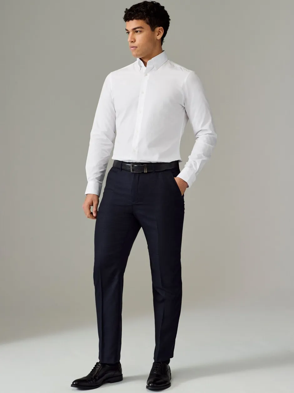 Formele Overhemden|Next Wit met knopen aan de kraag - Slim Fit - Strijkvrij net overhemd met enkele manchet