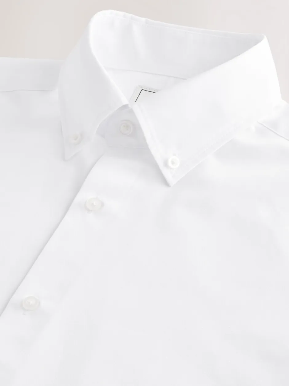 Formele Overhemden|Next Wit met knopen aan de kraag - Slim Fit - Strijkvrij net overhemd met enkele manchet