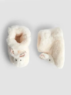 Pantoffels*Jojo Maman Bébé - Plush Slipper Boots Wit met konijn