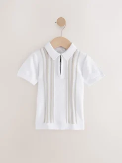 Truien En Breisels*Next - 100% katoenen gebreid poloshirt met rits bij de hals (3mnd-7jr) Wit met verticale strepen