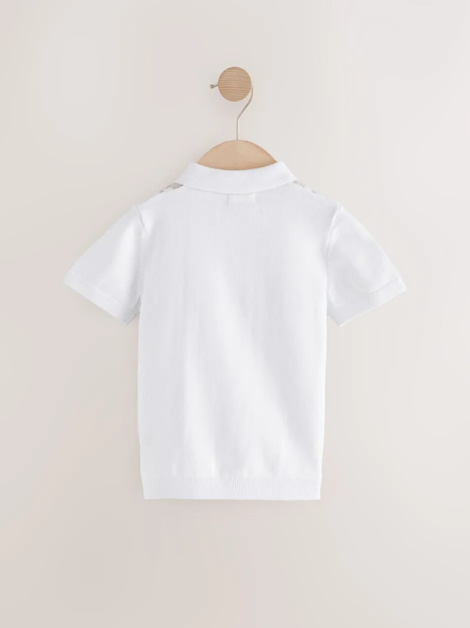 Truien En Breisels*Next - 100% katoenen gebreid poloshirt met rits bij de hals (3mnd-7jr) Wit met verticale strepen