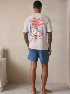 Pyjama's|Loungewear*Next - Graphic Short Sleeve Jersey Pyjamas Set Wit/blauw