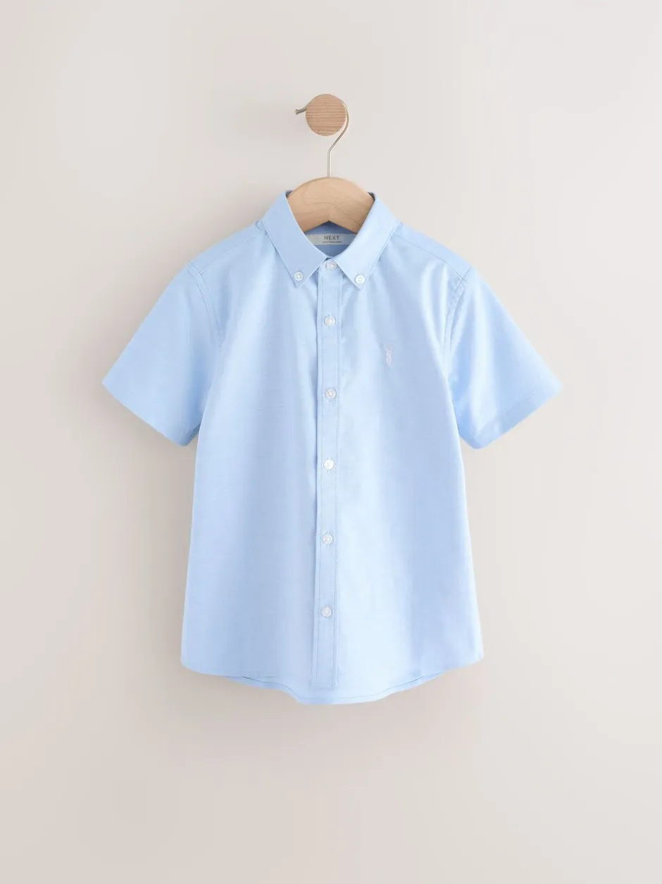 Shirts*Next Wit/blauw - Korte mouwen Oxford overhemden met hoog katoengehalte, 2 stuks verpakking (3-16jr)